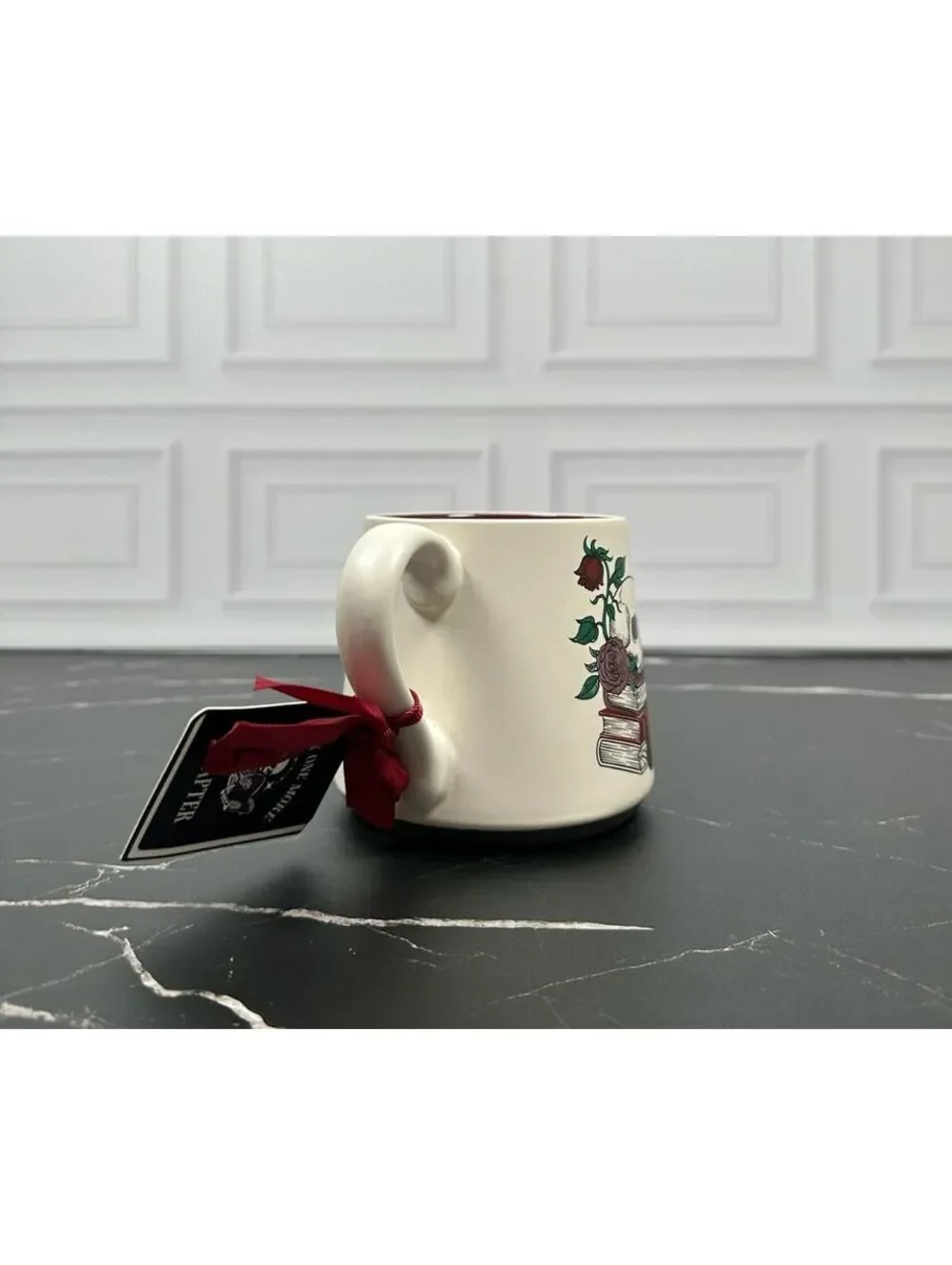 Sunday Morning Ceramics Mug with Skull, Books, and Roses Design Coffee Cup